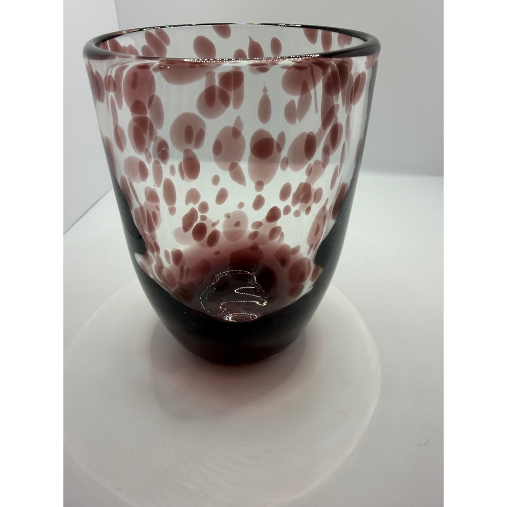 Handblown Art Glass Vase Purple Red Confetti Heavy Base 8.5" Modern Decor - Picture 6 of 11